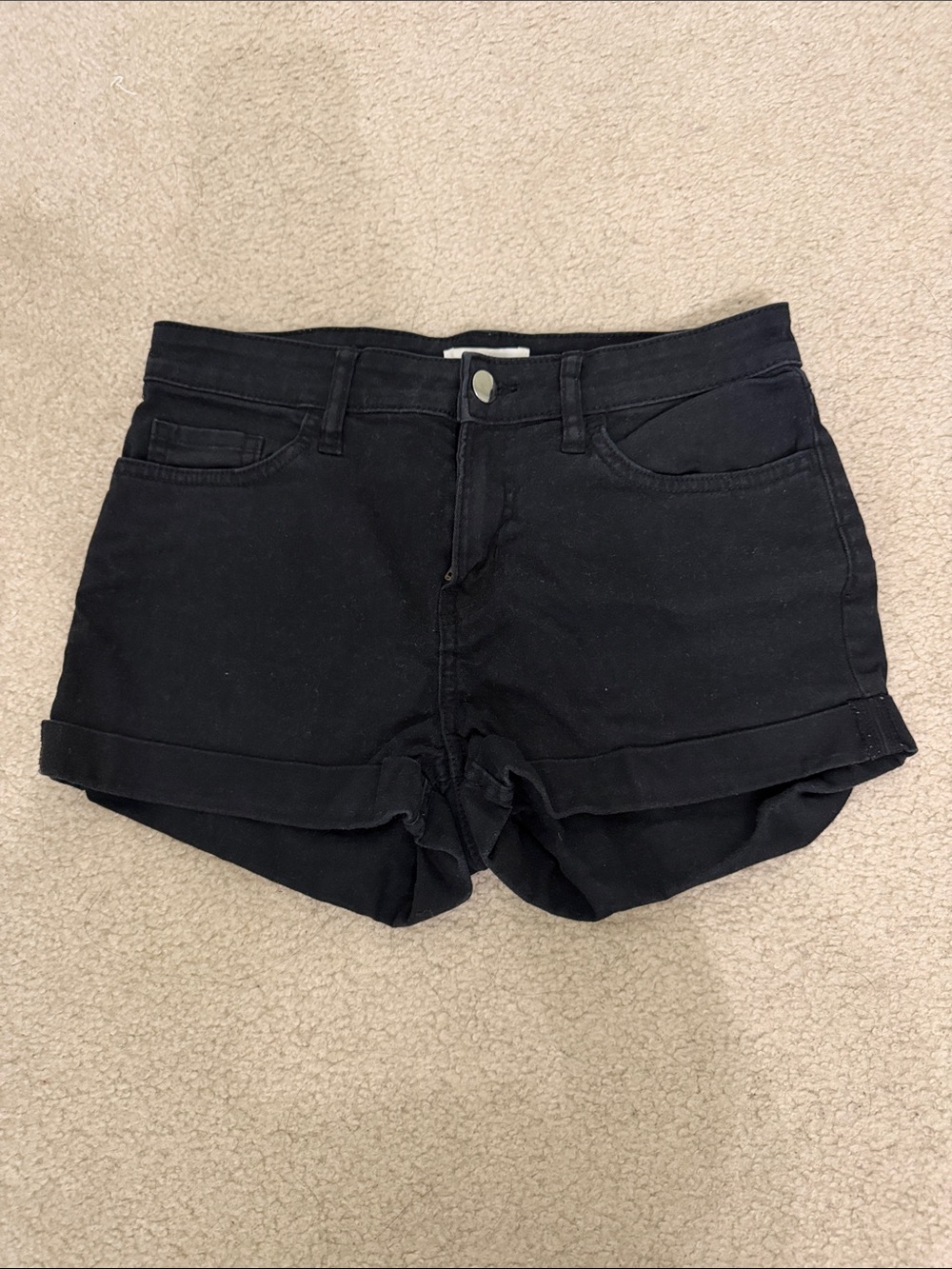 H&M Black Denim High-Rise Rolled Hem Shorts Size 4 Women's